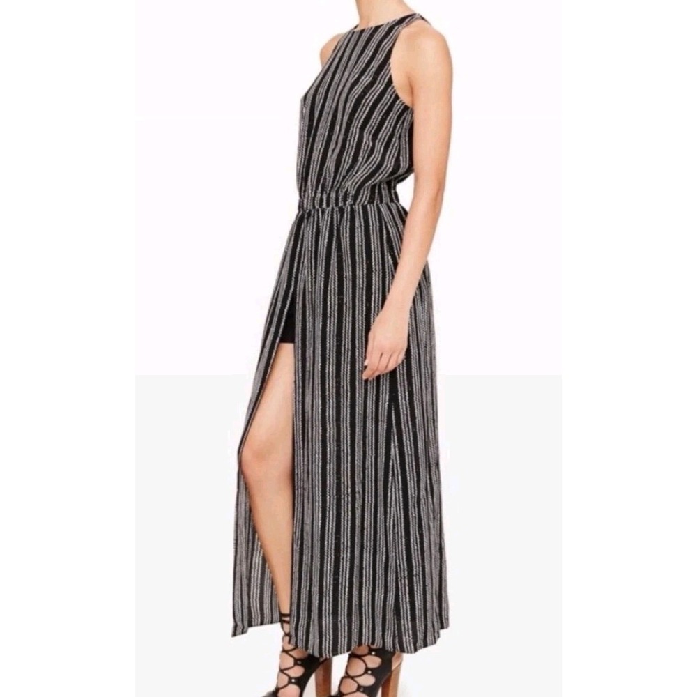 Club Monaco Black White Striped 100% Silk Going Out Romper Dress Overlay Size 6